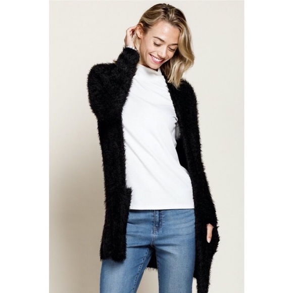 Last one! - Fuzzy Long Cardigan with Pocket Detail - Picture 2 of 6